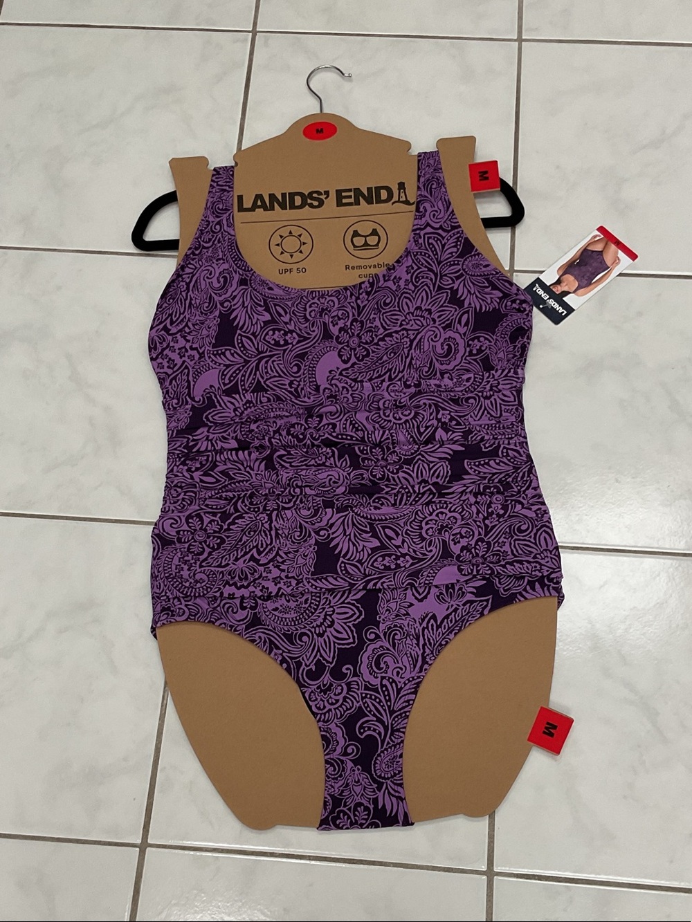 Lands' End Girls Purple Paisley Tank One-Piece